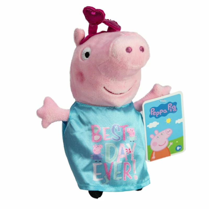 Peppa Gris Plysjbamse 20 Cm - Peppa Med Blå "Best Day" Kjole 1 Peppa Gris Plysjbamse 20 Cm - Peppa Med Blå "Best Day" Kjole